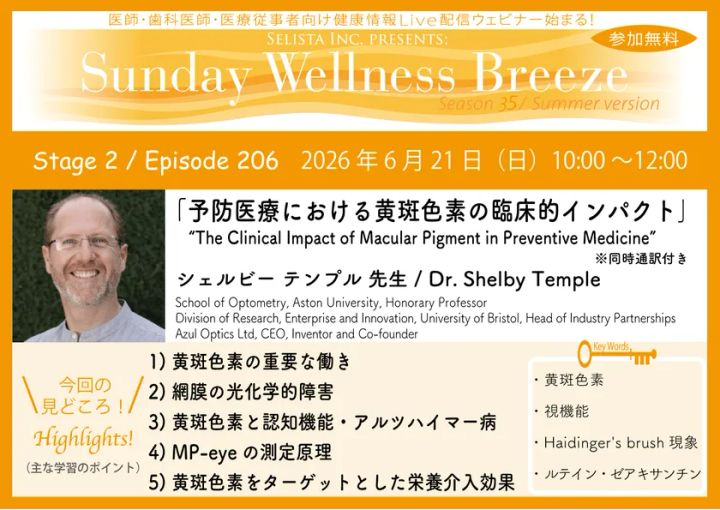 セリスタ株式会社の無料オンラインセミナー『予防医療における黄斑色素の臨床的インパクト』告知画像