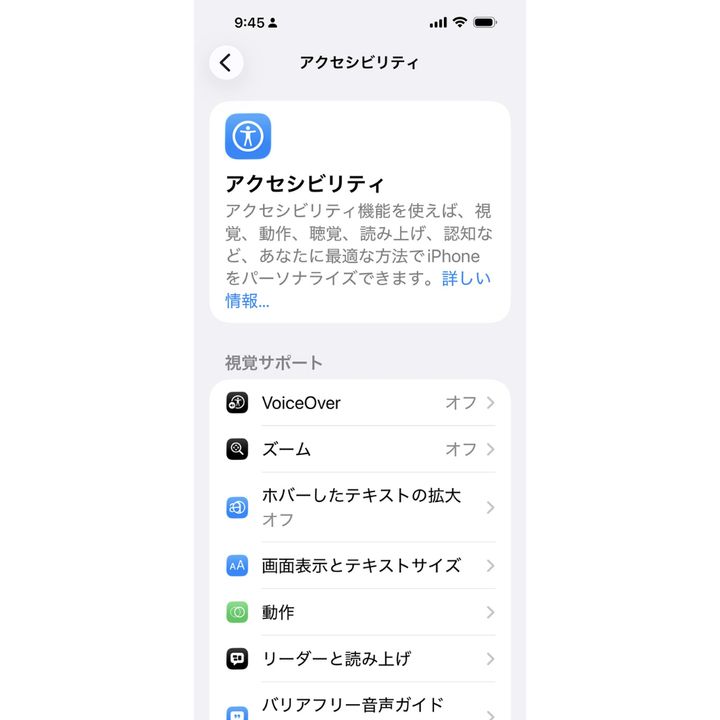 アクセシビリティをタップしたところ