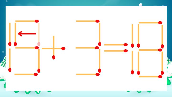 【マッチ棒クイズ】1本だけ動かして正しい式に：13+3=18？の解答画像