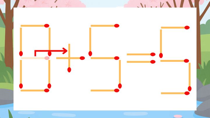 【マッチ棒クイズ】1本だけ動かして正しい式に：8-5=5？の解答画像