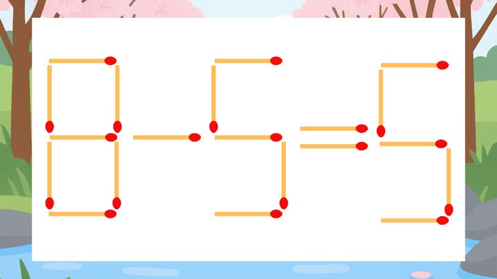 【マッチ棒クイズ】1本だけ動かして正しい式に：8-5=5？の問題画像