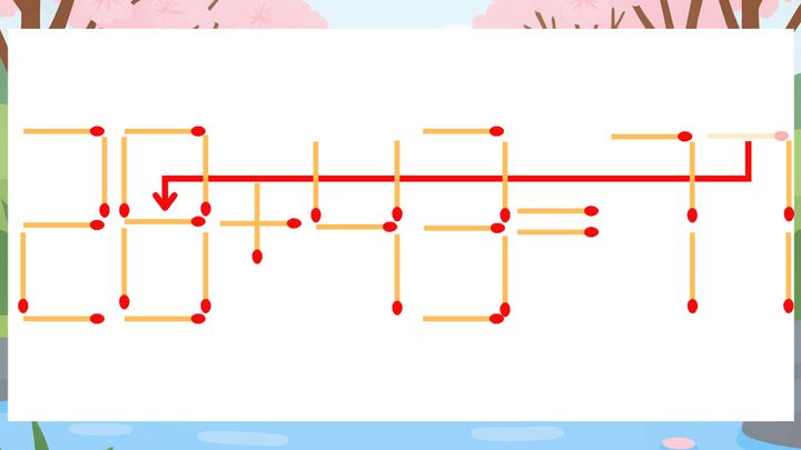【マッチ棒クイズ】1本だけ動かして正しい式に：20+43=77？の解答画像