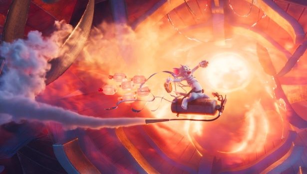 星の羅針盤 が作動し、できたタイムポータルへ向かって消火器が噴射してしまう [c]2025 Warner Bros. (F.E.). All Rights Reserved.