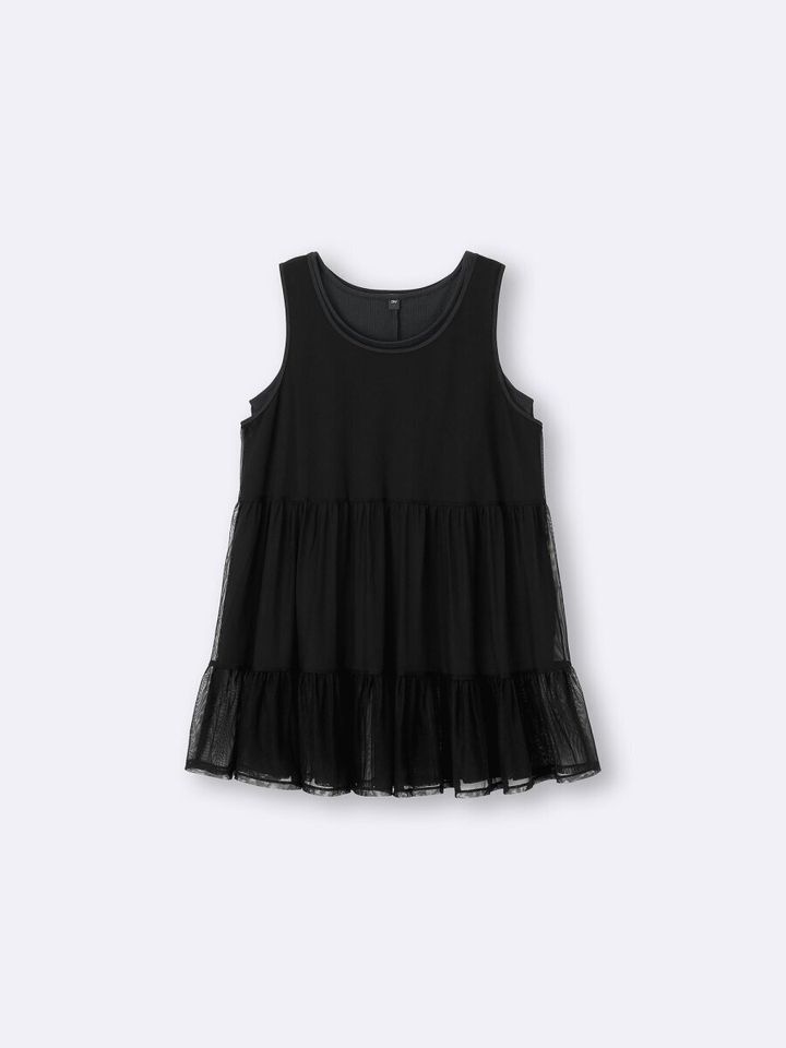 2026春夏guレディース黒2ピースチュールチュニック