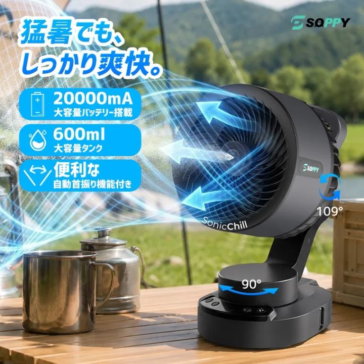 SOPPYのミスト搭載アウトドアファン全体像