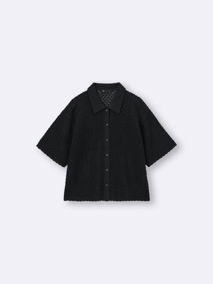 GUの透かし編みニットシャツ