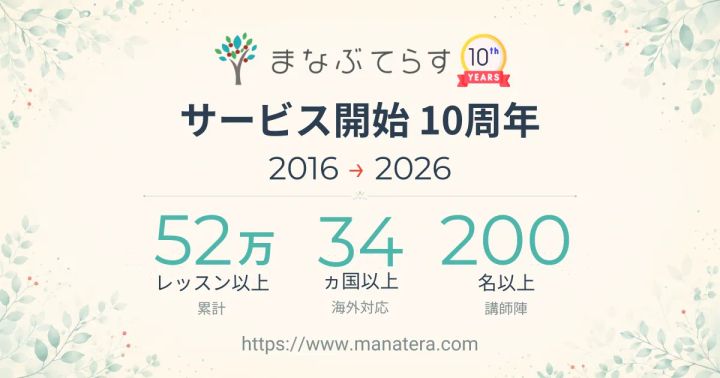 オンライン家庭教師「まなぶてらす」サービス開始10周年。累計52万レッスン・世界34カ国以上の家庭に届けた10年間