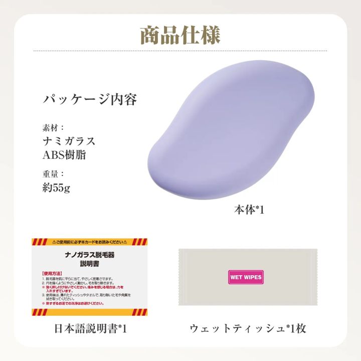 ナノガラス脱毛器のパッケージと製品詳細