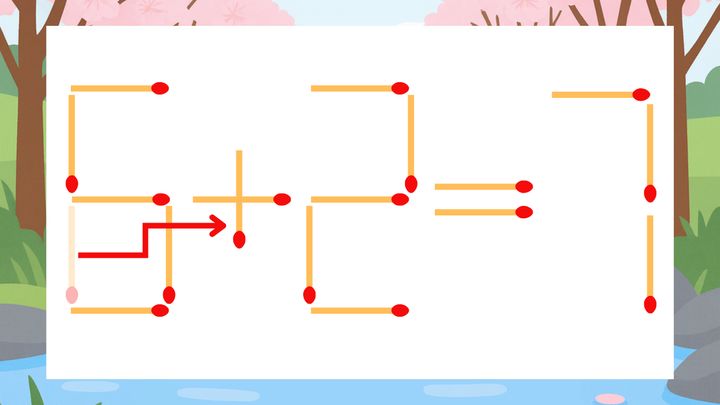 【マッチ棒クイズ】1本だけ動かして正しい式に：6-2=7？の解答画像