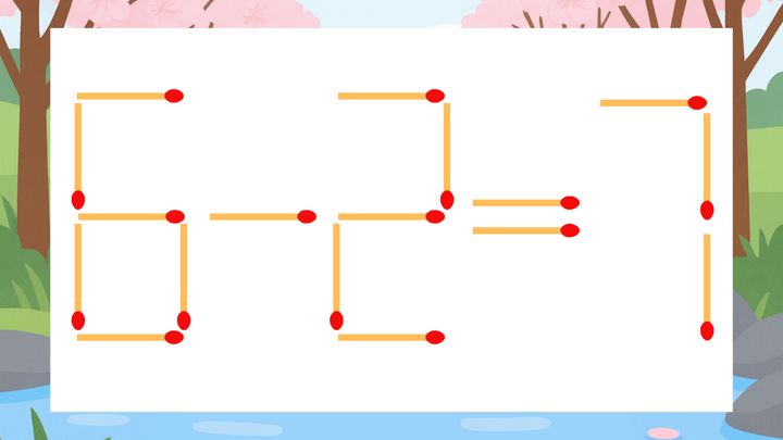 【マッチ棒クイズ】1本だけ動かして正しい式に：6-2=7？の問題画像