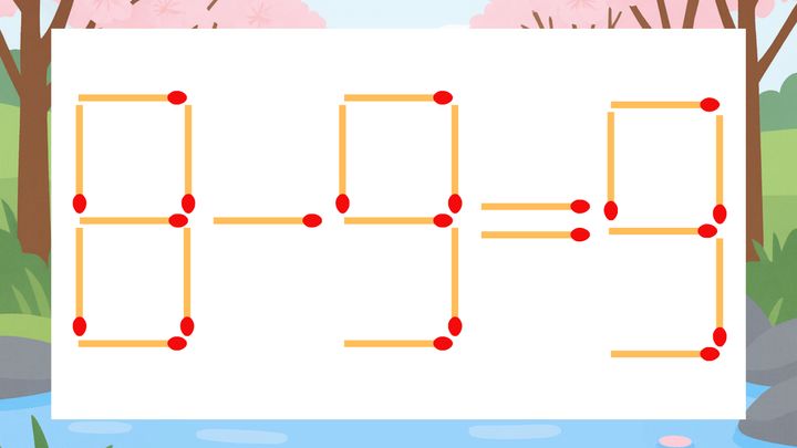 【マッチ棒クイズ】1本だけ動かして正しい式に：8-9=9？の問題画像
