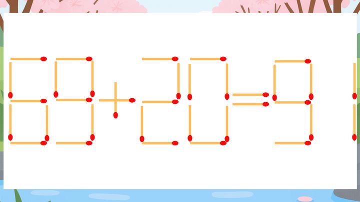 【マッチ棒クイズ】1本だけ動かして正しい式に：69+20=91？の問題画像