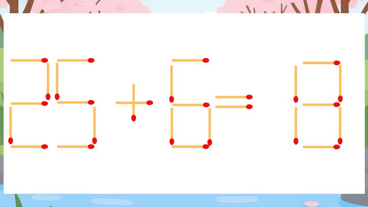 【マッチ棒クイズ】1本だけ動かして正しい式に：25+6=13？の問題画像