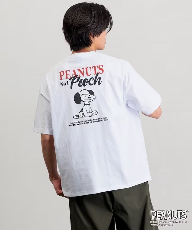 「PEANUTS/ピーナッツ 別注 ビッグシルエット バックプリント クルーネックTシャツ/POOCH 【限定展開】(ホワイト)」(4994円)