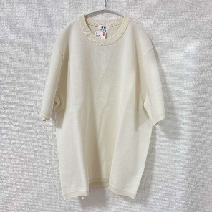 ユニクロ ウォッシャブルミラノリブニットTシャツ オフホワイトの商品写真