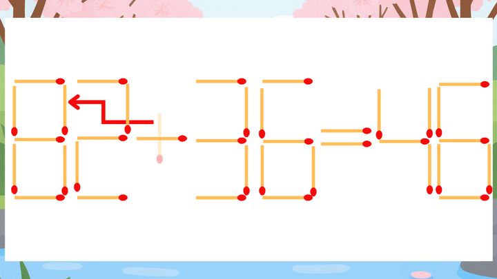 【マッチ棒クイズ】1本だけ動かして正しい式に：62+36=46？の解答画像