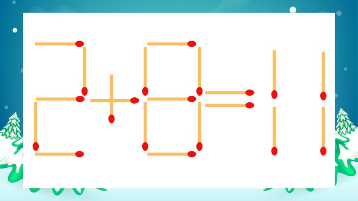 【マッチ棒クイズ】1本だけ動かして正しい式に：2+8=11？の問題画像