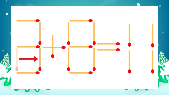 【マッチ棒クイズ】1本だけ動かして正しい式に：2+8=11？の解答画像