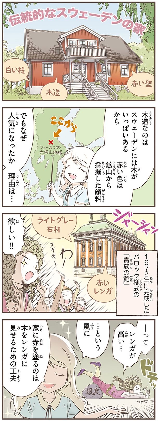 家に赤を塗るのは木をレンガに見せるための工夫 （C）オーサ・イェークストロム／KADOKAWA