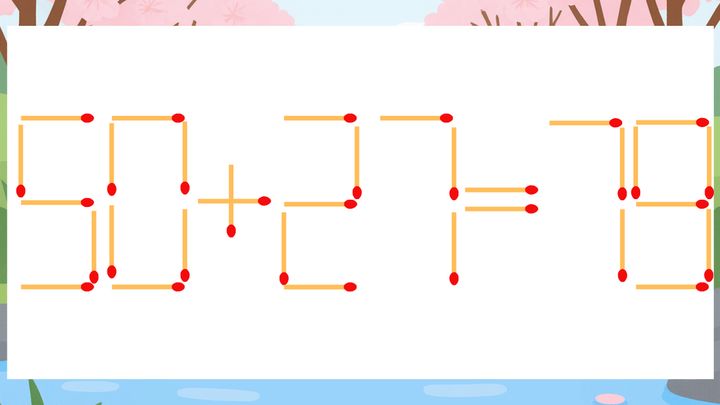【マッチ棒クイズ】1本だけ動かして正しい式に：50+27=79？の問題画像