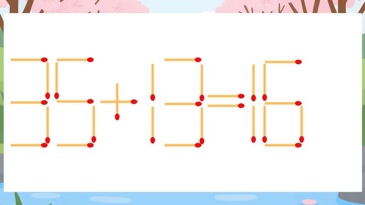 【マッチ棒クイズ】1本だけ動かして正しい式に：35+13=16？の問題画像