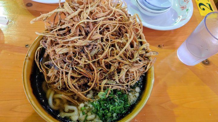 丼からはみ出る特大ごぼう天！ 阿蘇ドライブの鉄板うどん店