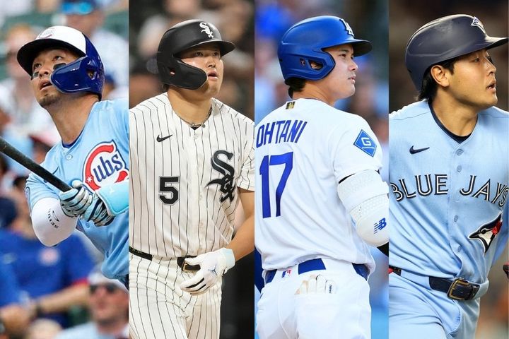左から鈴木誠也、村上宗隆、大谷翔平、岡本和真（C）Getty Images