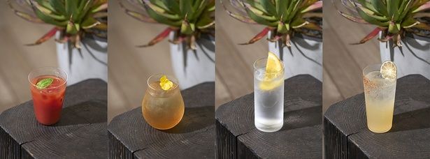 テキーラやメスカルベースのカクテルなど、メキシカンなエッセンスを取り入れたカクテルが充実。左から、バジルブラッディーメアリー、銀ぱちアップルティーモスコミュール、メスカルハイボール、風薫るパローマ 【提供画像】