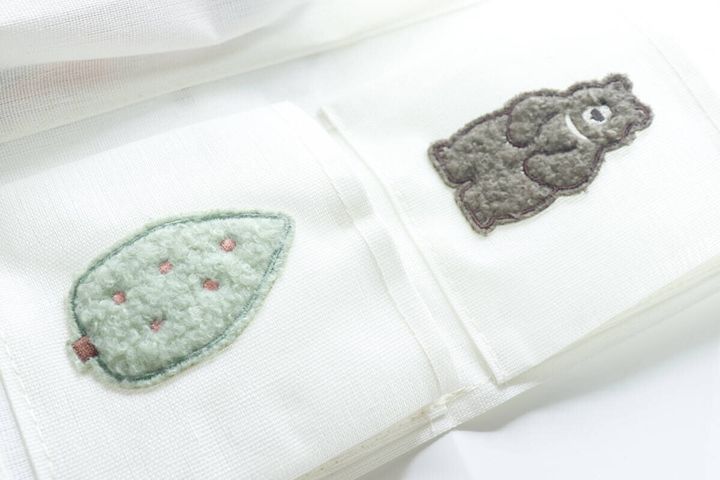 ダイソーのワッペン（もこもこ、しょくぶつ）とワッペン（もこもこ、くま、いぬ）の使用例