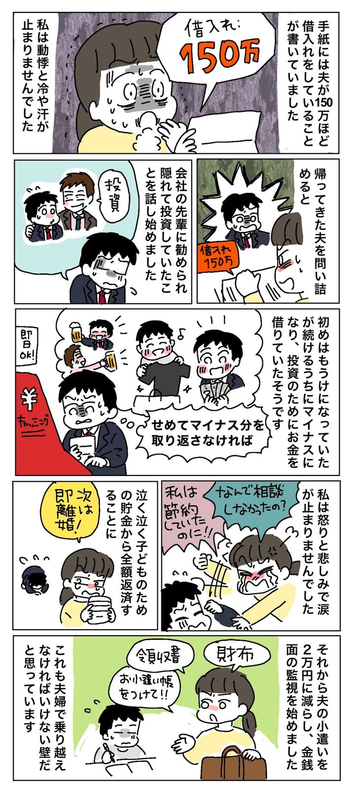 夫に150万円の借金が発覚した女性