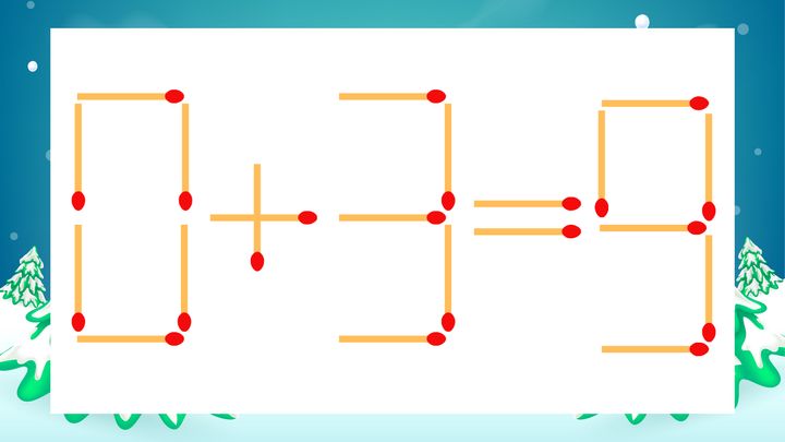 【マッチ棒クイズ】1本だけ動かして正しい式に：0+3=9？の問題画像
