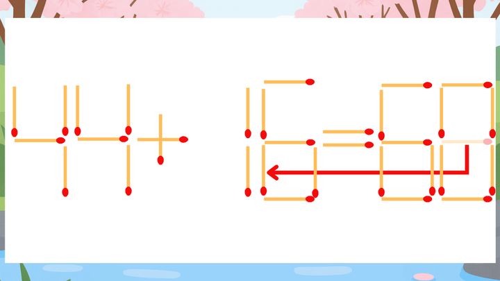 【マッチ棒クイズ】1本だけ動かして正しい式に：44+15=68？の解答画像