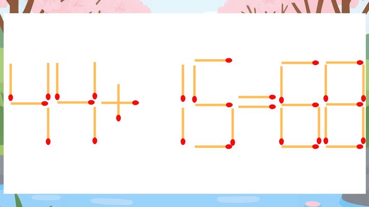 【マッチ棒クイズ】1本だけ動かして正しい式に：44+15=68？の問題画像