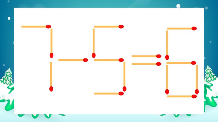 【マッチ棒クイズ】1本だけ動かして正しい式に：7-5=6？の問題画像