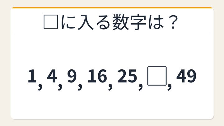 【数列クイズ】平方数＋穴埋めの法則！□に入る数字は？の問題画像