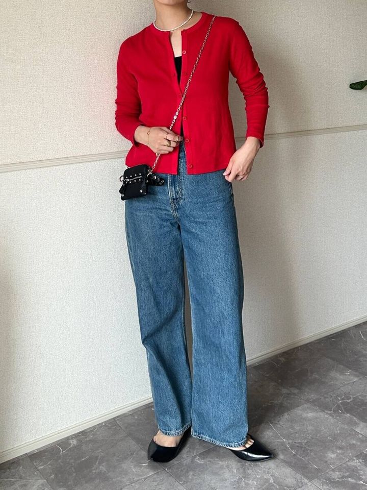 ユニクロ ポインテールカーディガン style②NGコーデ シンプルなデニム合わせ