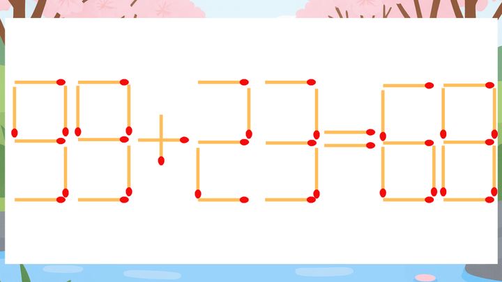 【マッチ棒クイズ】1本だけ動かして正しい式に：99+23=68？の問題画像