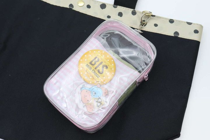 ギンガムチェック推し活ビニールポーチ（パープル、グリーン、ピンク） 柄付きポケット