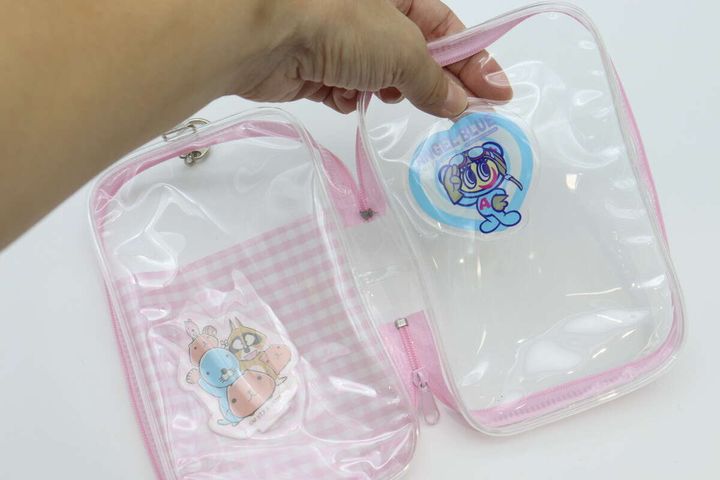 ギンガムチェック推し活ビニールポーチ（パープル、グリーン、ピンク） グッズ収納
