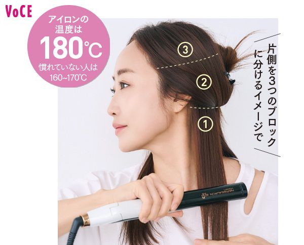 神崎恵さん／アイロンの温度は180℃ 慣れていない人は160~170℃／片側を３つのブロックに分けるイメージで