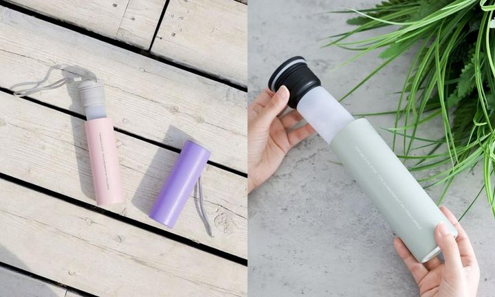 画像: ストラップ付 2WAYボトル型氷のう S（ピンク、パープル）、M（ライトグリーン）各¥1,650 出典：ラコレ