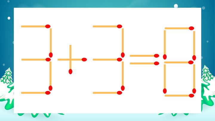 【マッチ棒クイズ】1本だけ動かして正しい式に：3+3=8？の問題画像