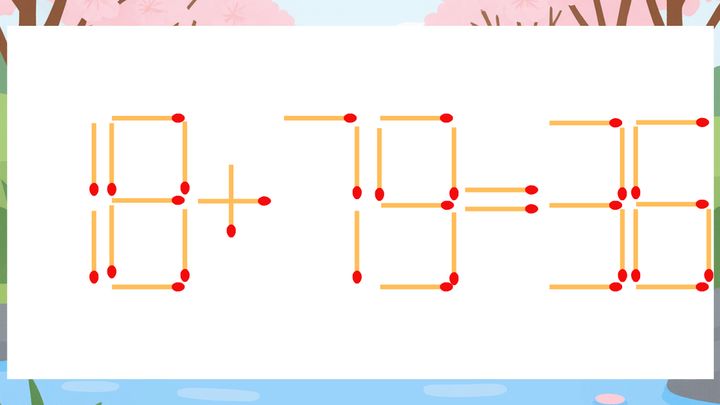 【マッチ棒クイズ】1本だけ動かして正しい式に：18+79=36？の問題画像