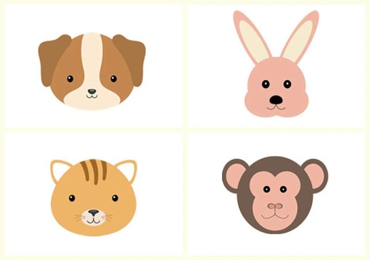 犬・うさぎ・猫・サルのかわいい顔イラストが4つ並んだ心理テスト用画像