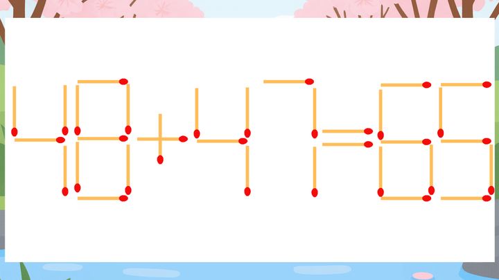 【マッチ棒クイズ】1本だけ動かして正しい式に：48+47=65？の問題画像
