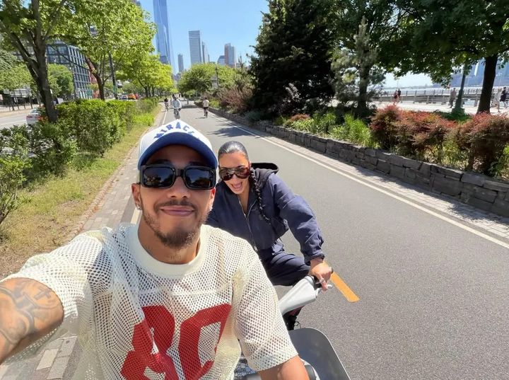 Lewis Hamilton and Kim Kardashian go for a bike ride. kimkardashian/Instagram