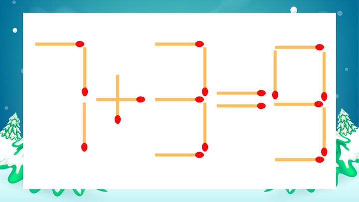 【マッチ棒クイズ】1本だけ動かして正しい式に：7+3=9？の問題画像