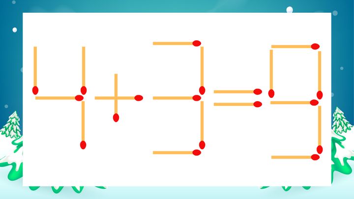【マッチ棒クイズ】1本だけ動かして正しい式に：4+3=9？の問題画像