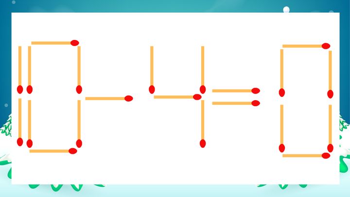 【マッチ棒クイズ】1本だけ動かして正しい式に：10-4=0？の問題画像