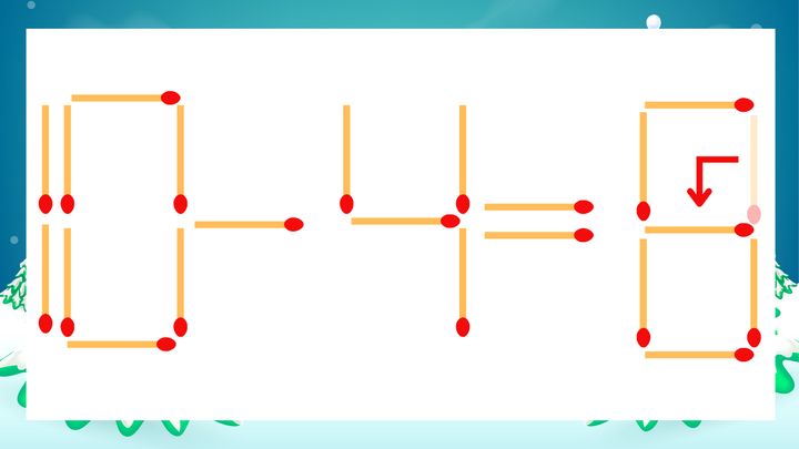 【マッチ棒クイズ】1本だけ動かして正しい式に：10-4=0？の解答画像